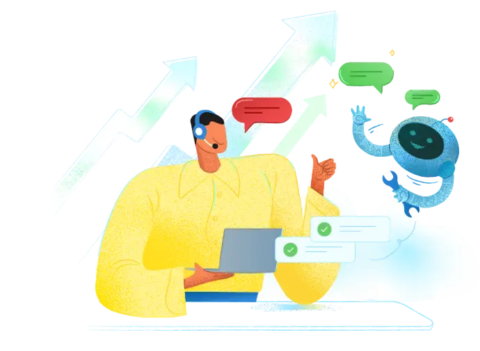 Menneske og robot som snakker sammen